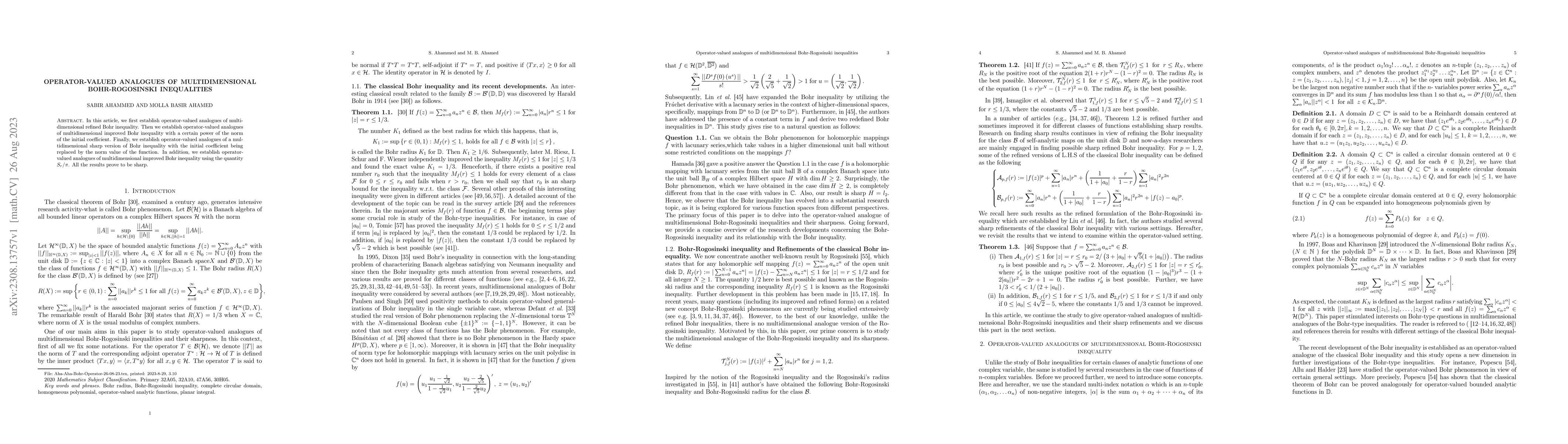 Thumbnail for Operator-valued analogues of multidimensional Bohr-Rogosinski
  inequalities