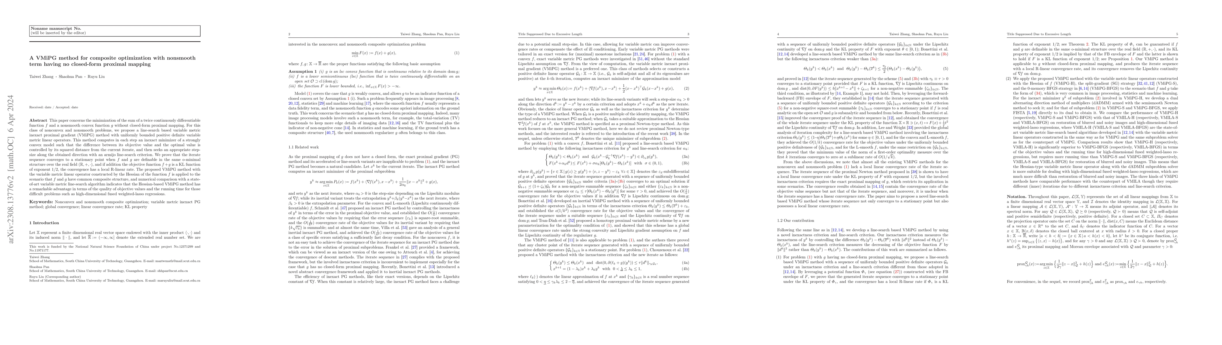 Thumbnail for A VMiPG method for composite optimization with nonsmooth term having no
  closed-form proximal mapping