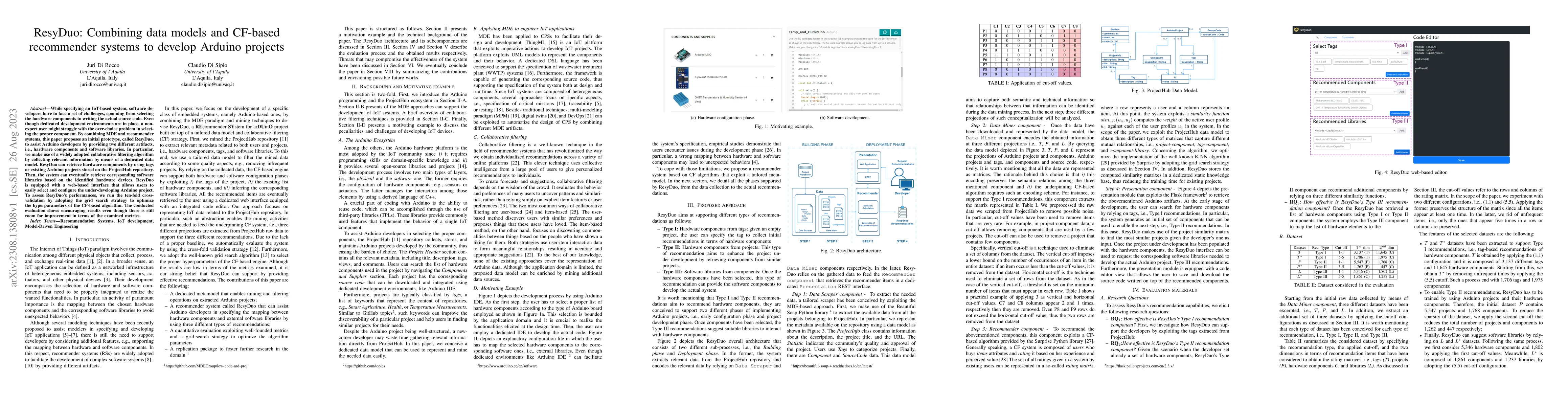 Thumbnail for ResyDuo: Combining data models and CF-based recommender systems to
  develop Arduino projects