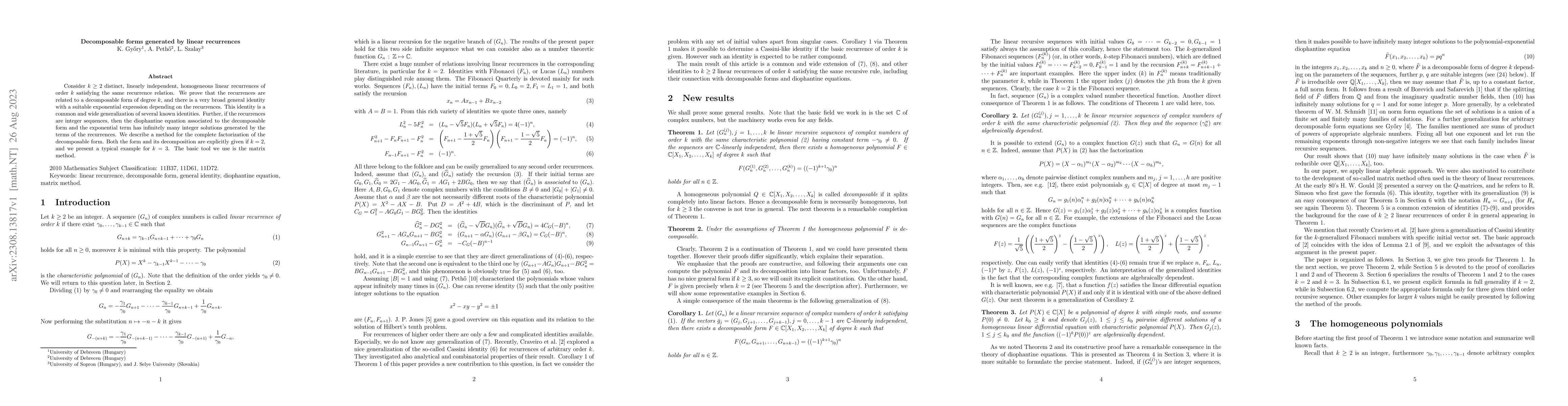 Thumbnail for Decomposable forms generated by linear recurrences