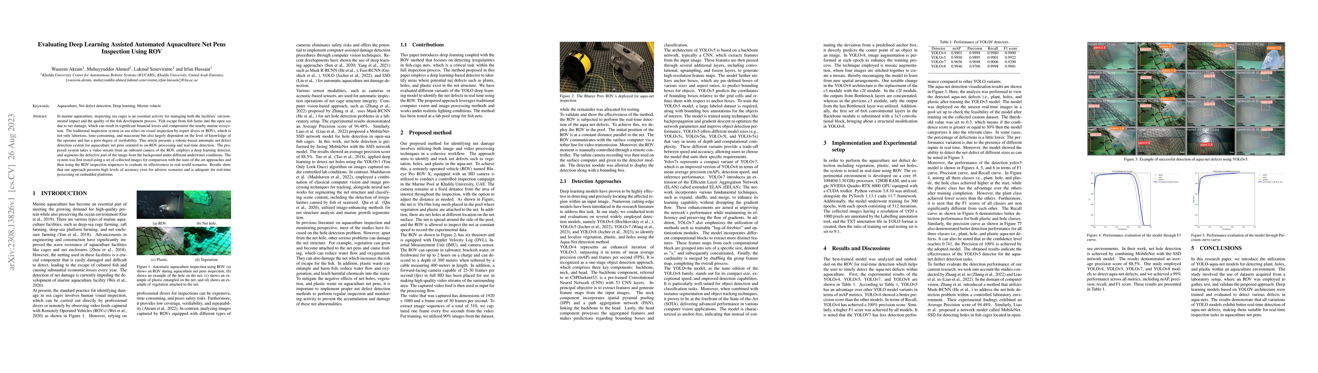Thumbnail for Evaluating Deep Learning Assisted Automated Aquaculture Net Pens
  Inspection Using ROV