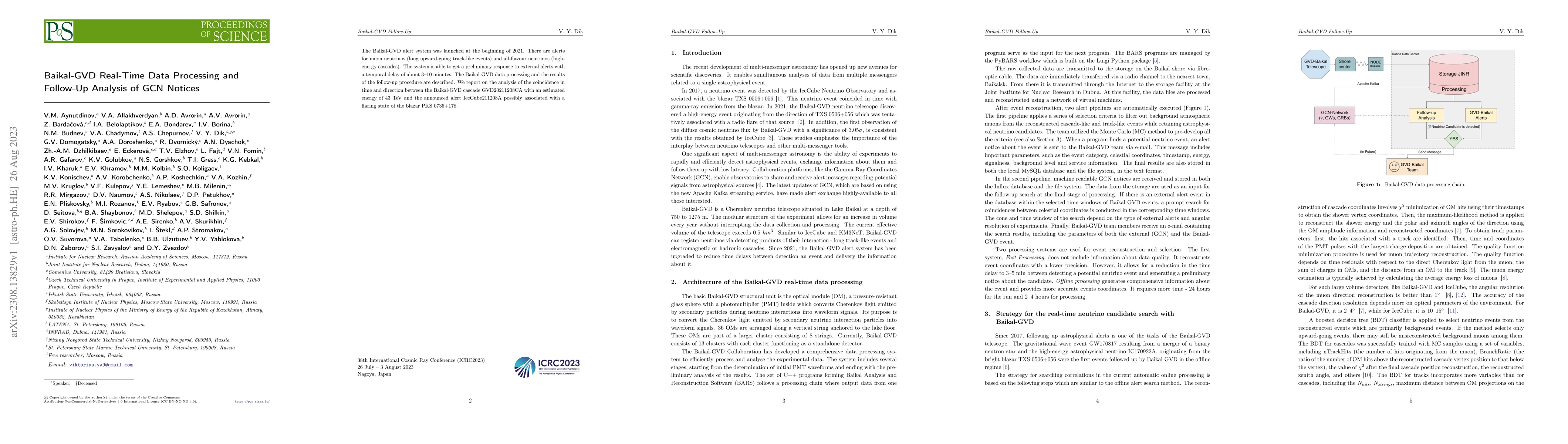 Thumbnail for Baikal-GVD Real-Time Data Processing and Follow-Up Analysis of GCN
  Notices