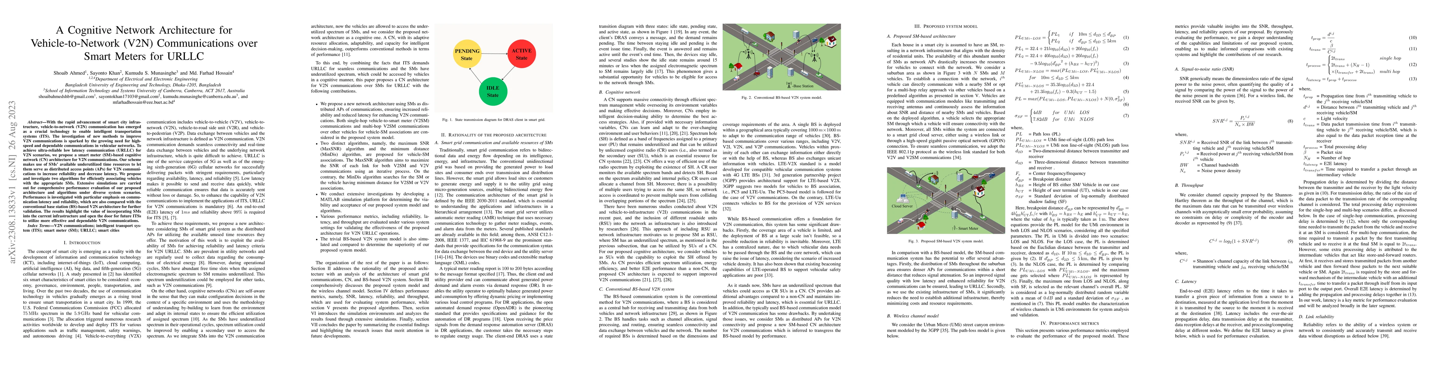 Thumbnail for A Cognitive Network Architecture for Vehicle-to-Network (V2N)
  Communications over Smart Meters for URLLC