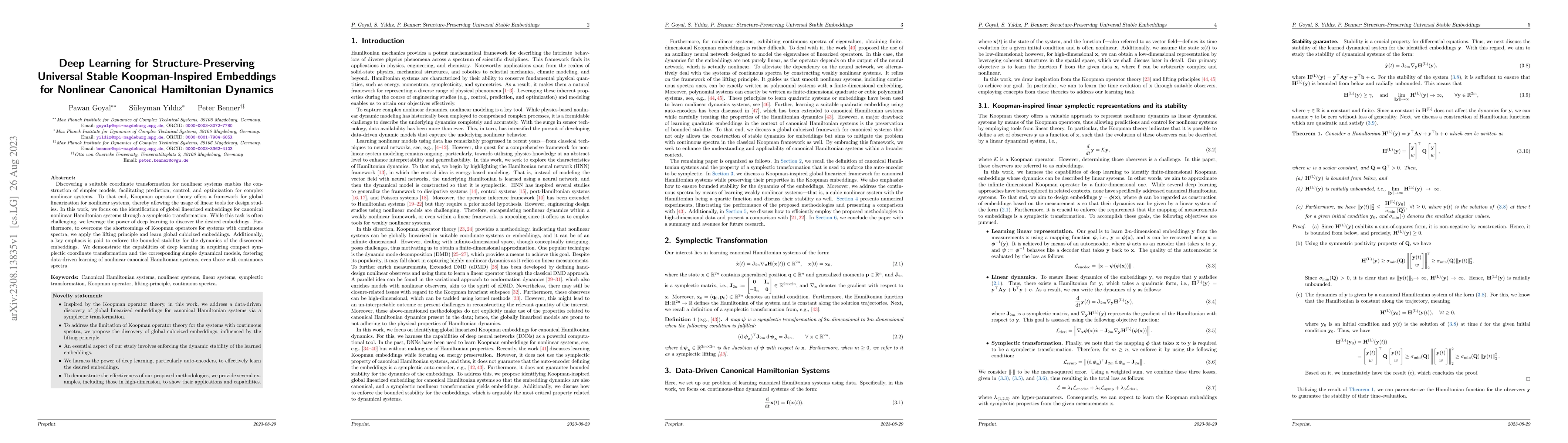 Thumbnail for Deep Learning for Structure-Preserving Universal Stable Koopman-Inspired
  Embeddings for Nonlinear Canonical Hamiltonian Dynamics