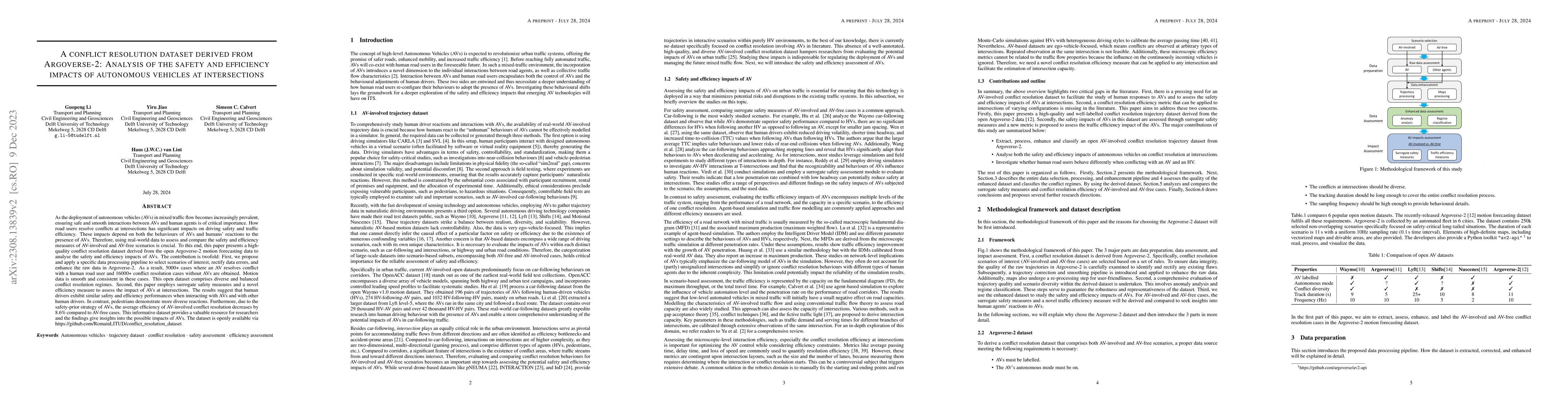 Thumbnail for A Conflict Resolution Dataset Derived from Argoverse-2: Analysis of the
  Safety and Efficiency Impacts of Autonomous Vehicles at Intersections