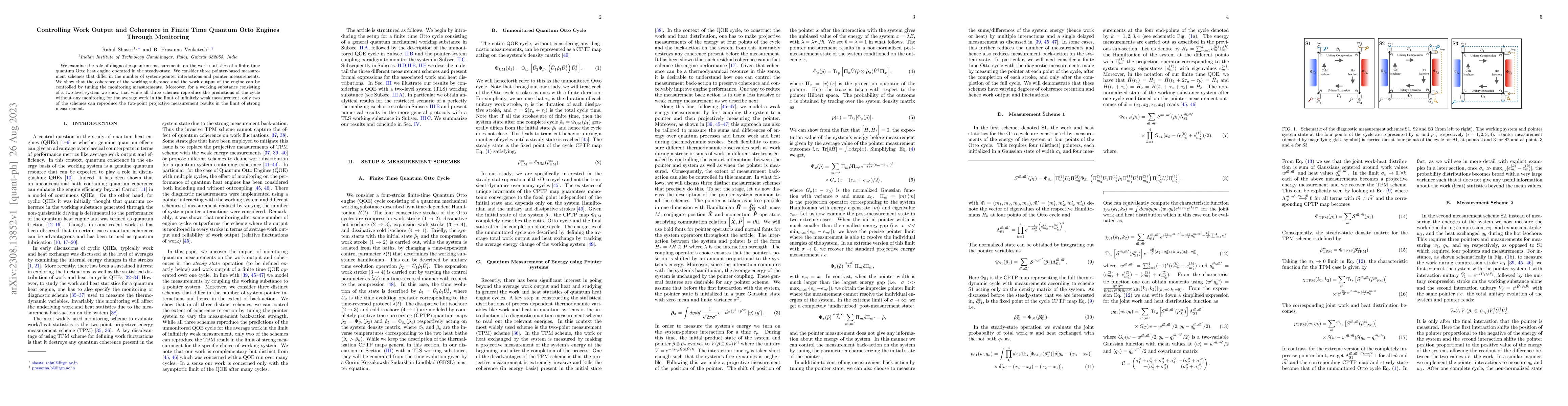 Thumbnail for Controlling Work Output and Coherence in Finite Time Quantum Otto
  Engines Through Monitoring