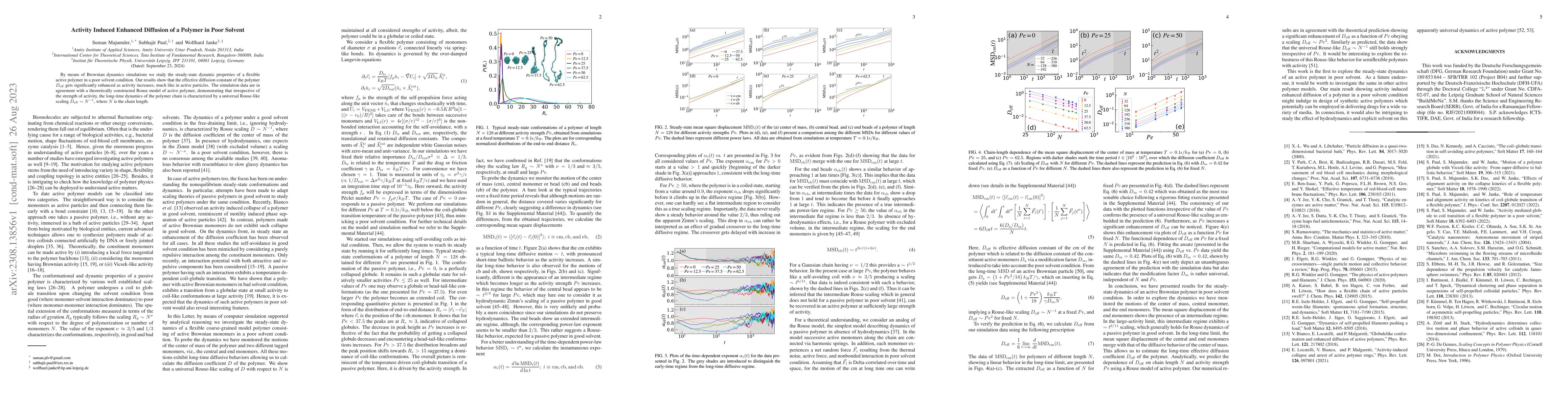 Thumbnail for Activity Induced Enhanced Diffusion of a Polymer in Poor Solvent