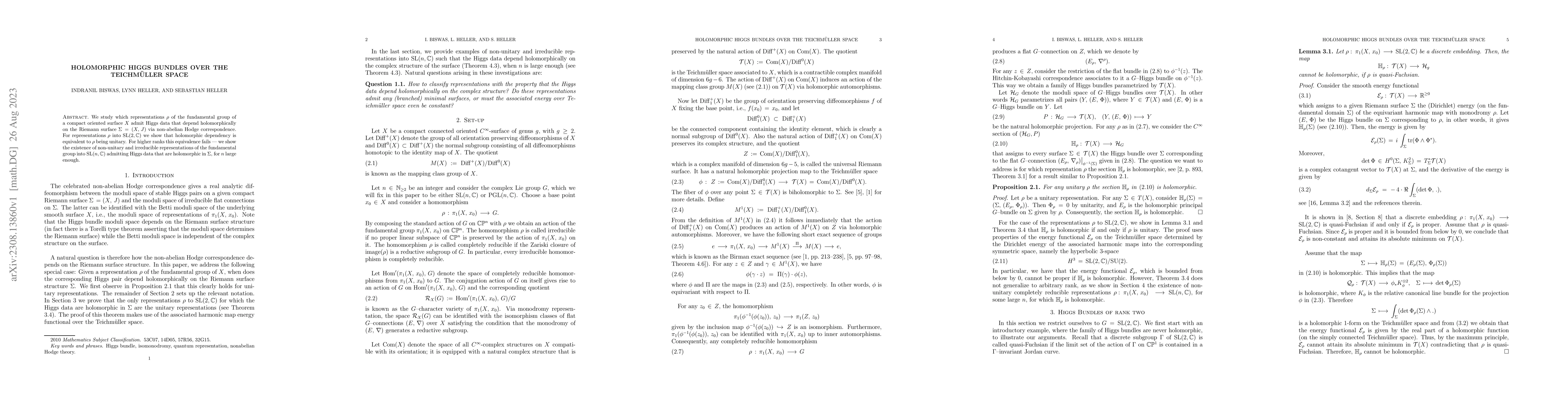 Thumbnail for Holomorphic Higgs bundles over the Teichm\"uller space