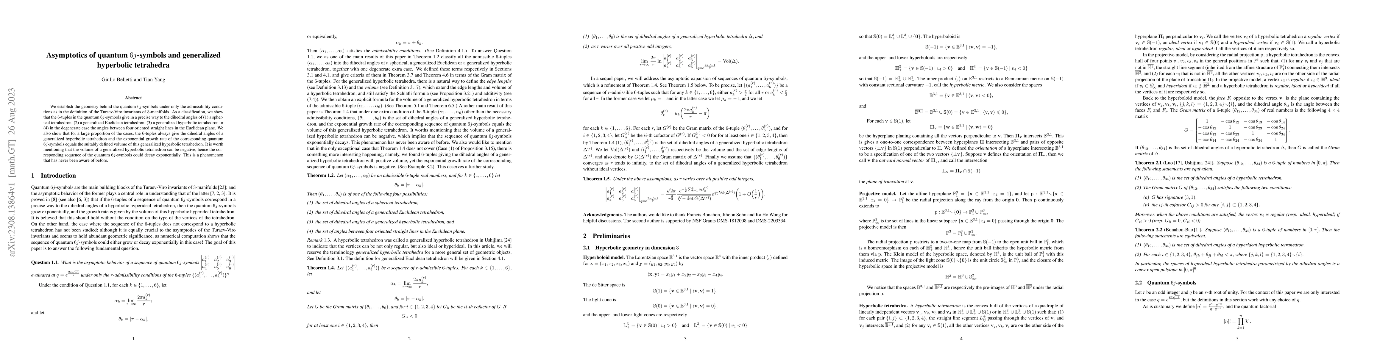 Thumbnail for Asymptotics of quantum $6j$-symbols and generalized hyperbolic
  tetrahedra