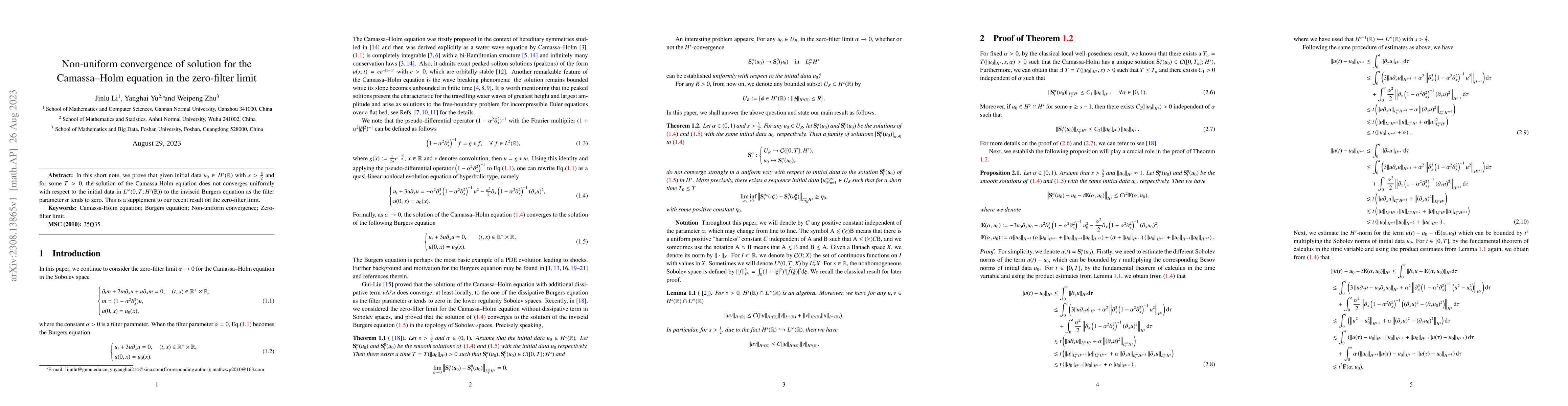 Thumbnail for Non-uniform convergence of solution for the Camassa-Holm equation in the
  zero-filter limit