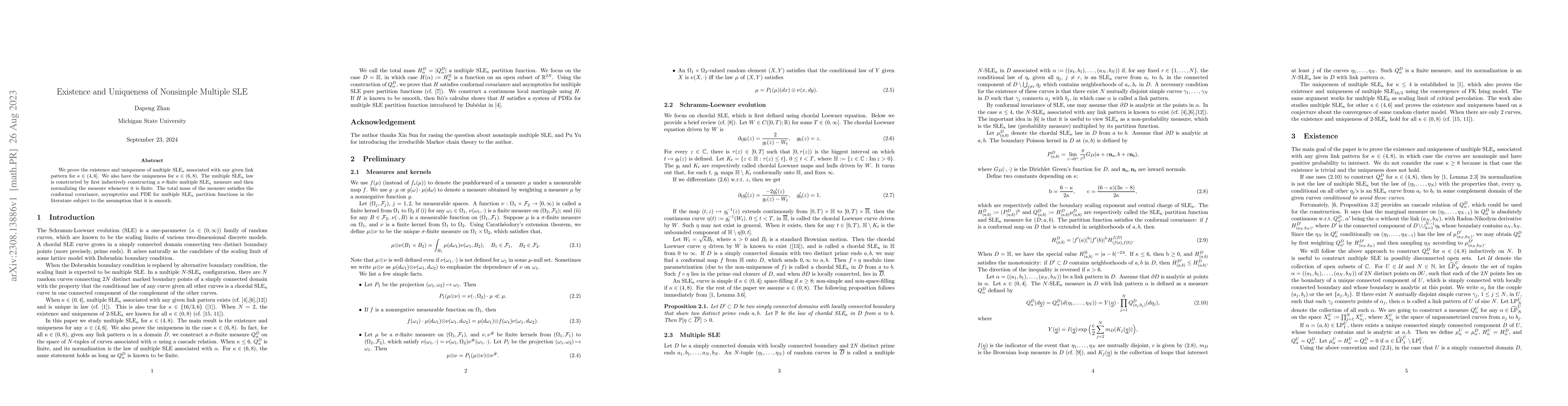 Thumbnail for Existence and uniqueness of nonsimple multiple SLE