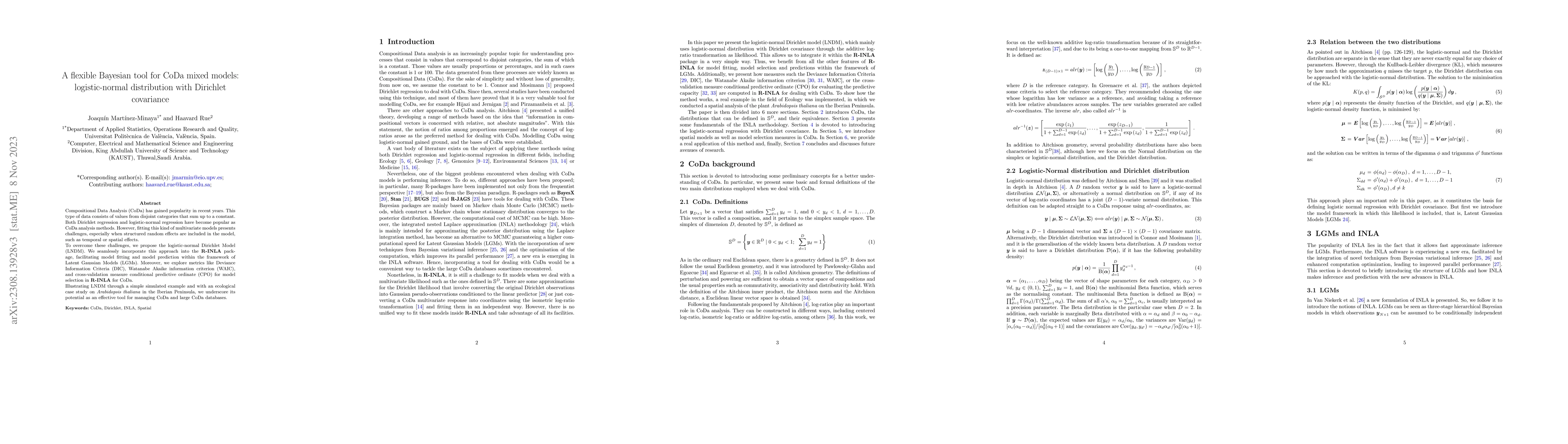 Thumbnail for A flexible Bayesian tool for CoDa mixed models: logistic-normal
  distribution with Dirichlet covariance