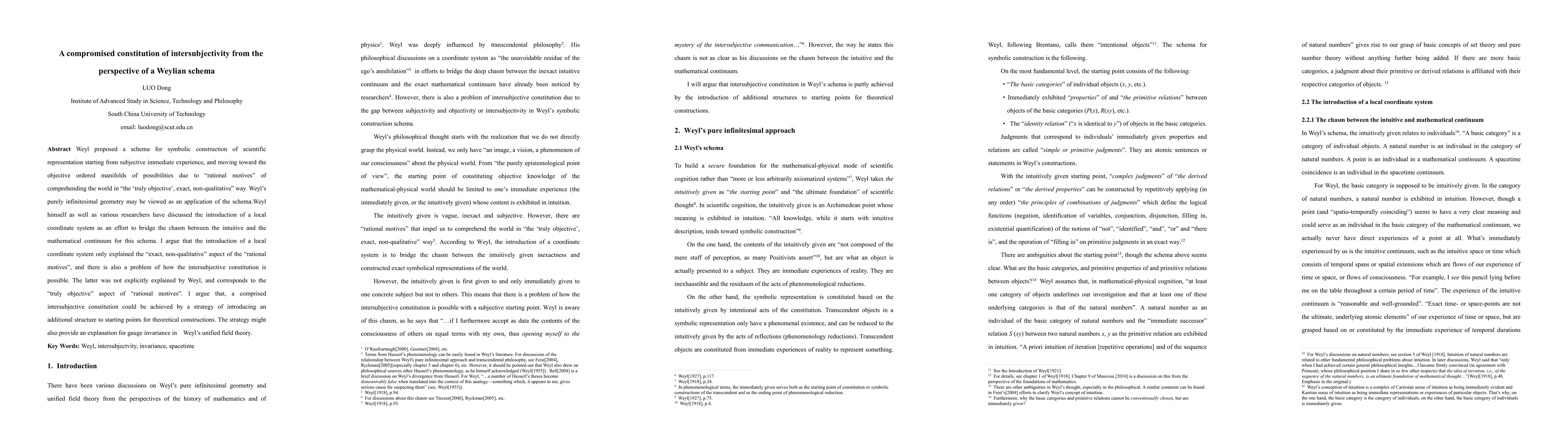 Thumbnail for A compromised constitution of intersubjectivity from the perspective of
  a Weylian schema