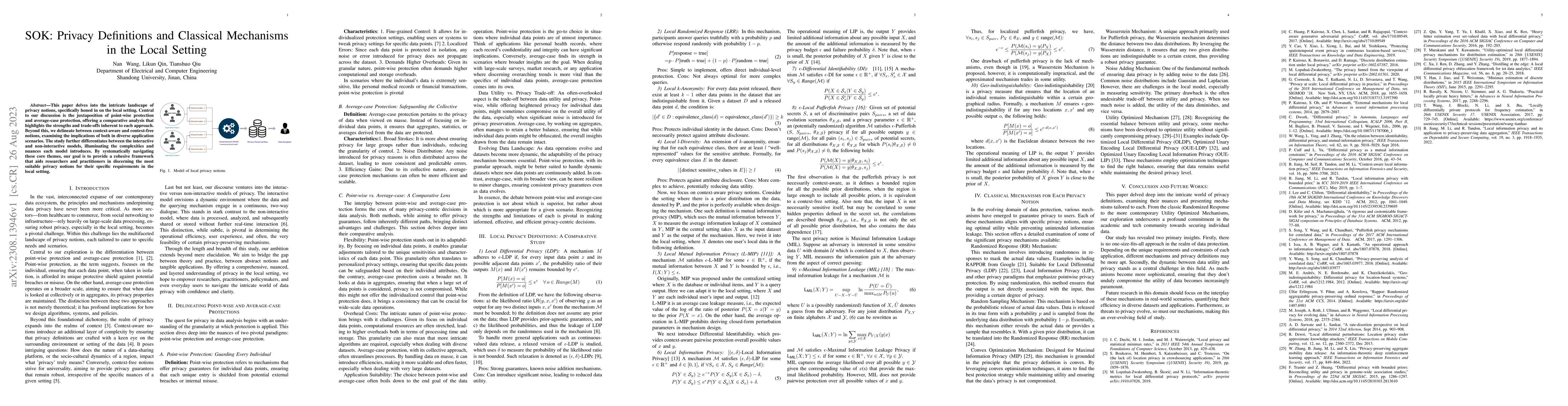 Thumbnail for SOK: Privacy Definitions and Classical Mechanisms in the Local Setting