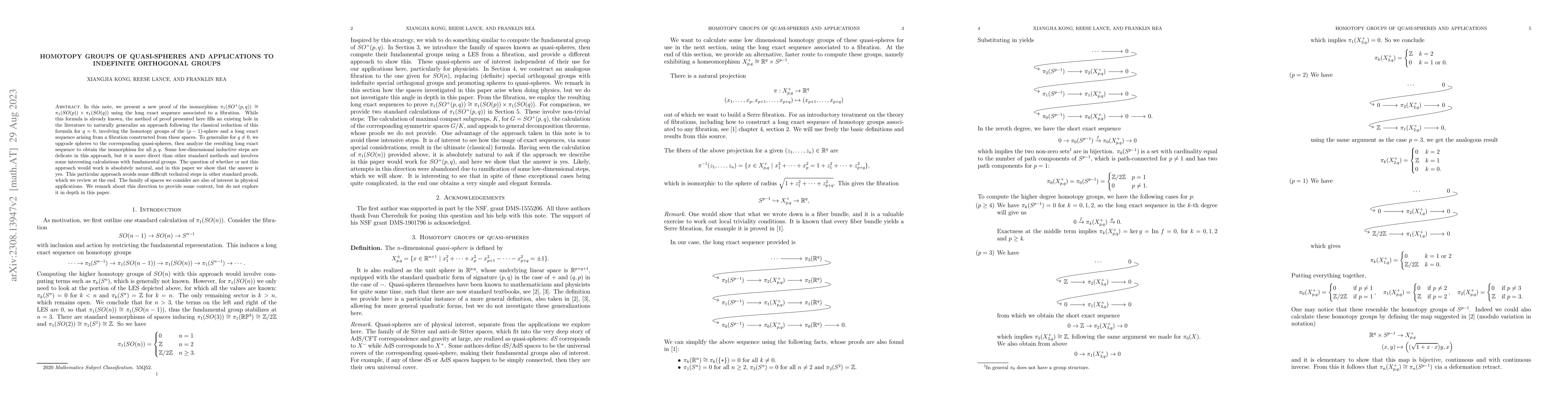 Thumbnail for Homotopy groups of quasi-spheres and applications to indefinite
  orthogonal groups