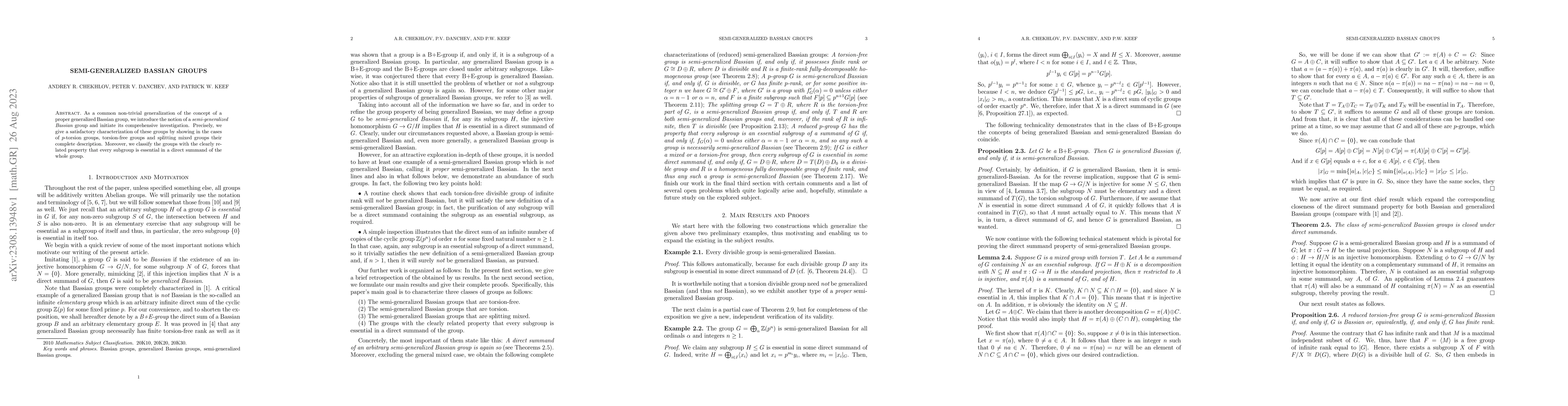 Thumbnail for Semi-Generalized Bassian Groups