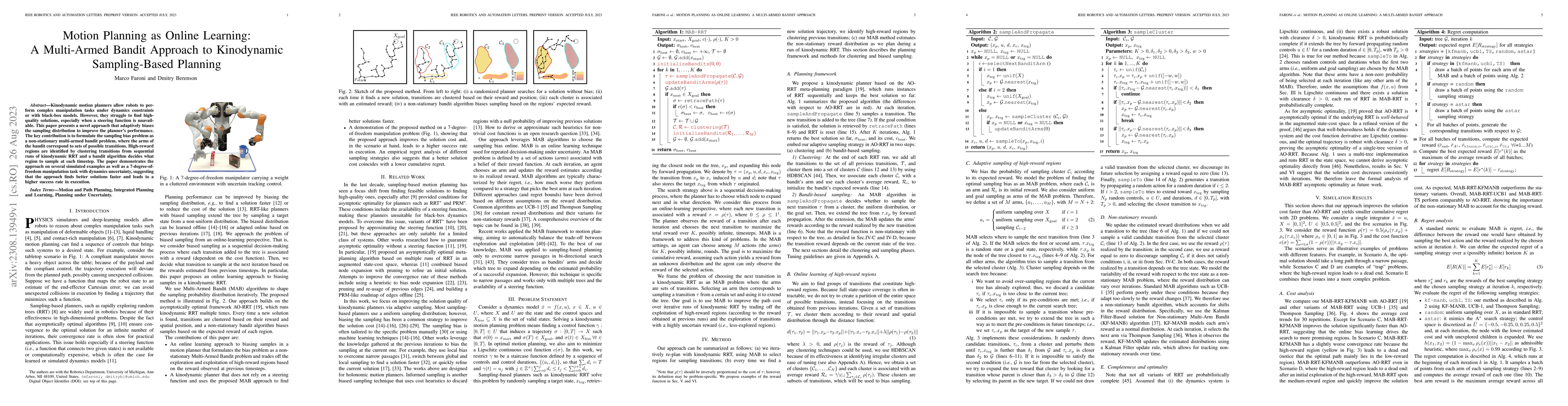 Thumbnail for Motion Planning as Online Learning: A Multi-Armed Bandit Approach to
  Kinodynamic Sampling-Based Planning