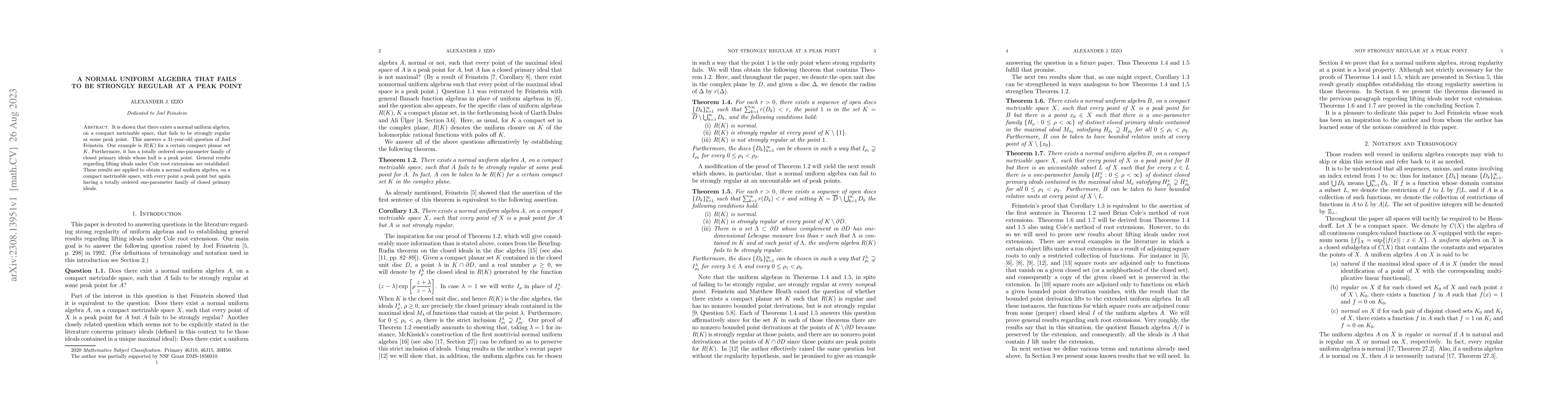 Thumbnail for A normal uniform algebra that fails to be strongly regular at a peak
  point
