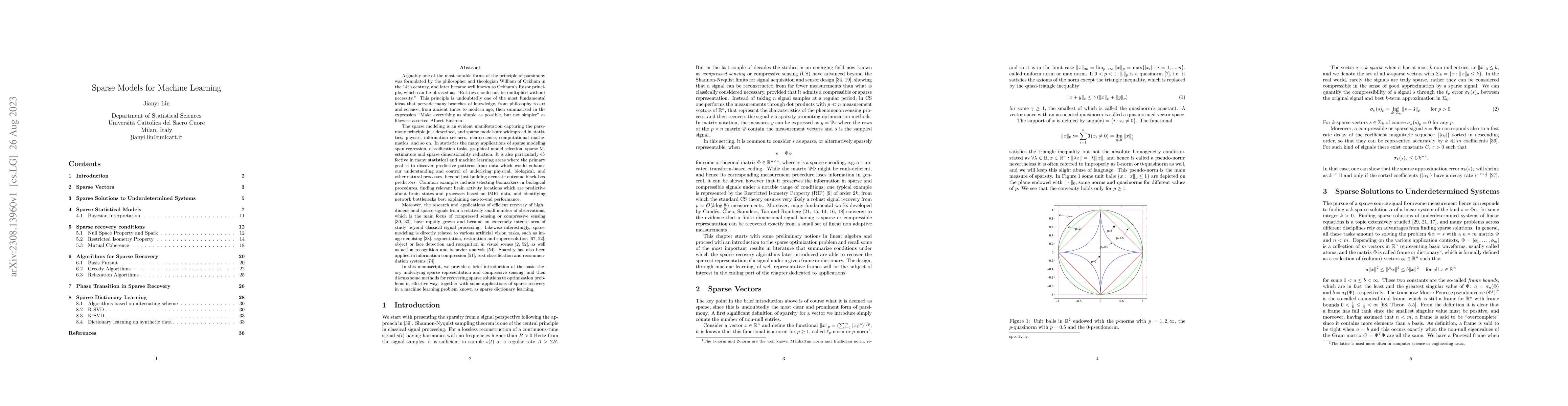 Thumbnail for Sparse Models for Machine Learning