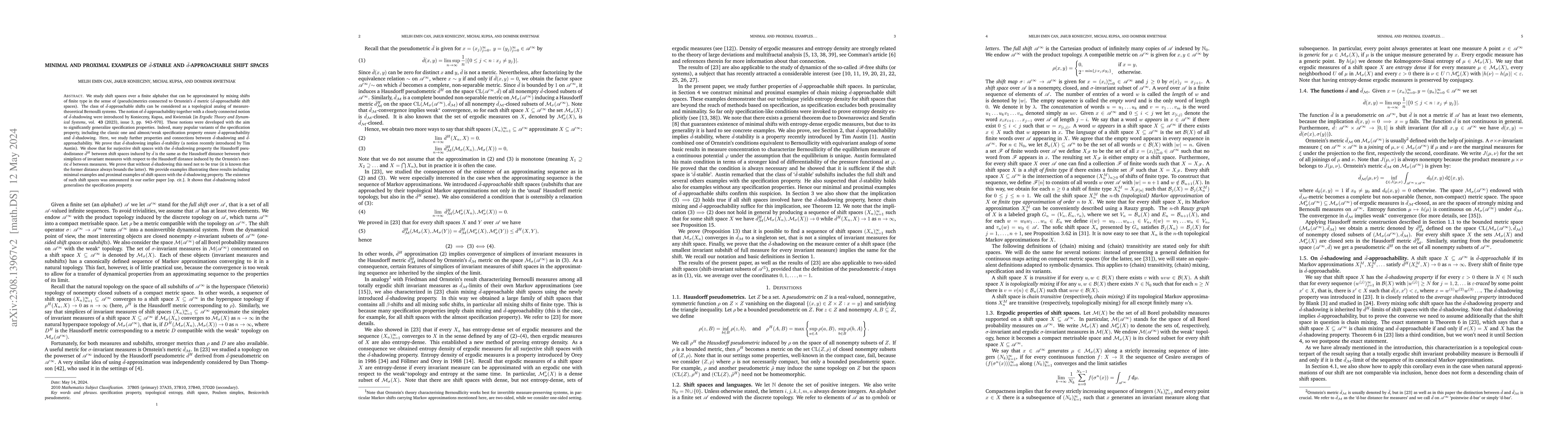 Thumbnail for Minimal and proximal examples of $\bar{d}$-stable and
  $\bar{d}$-approachable shift spaces