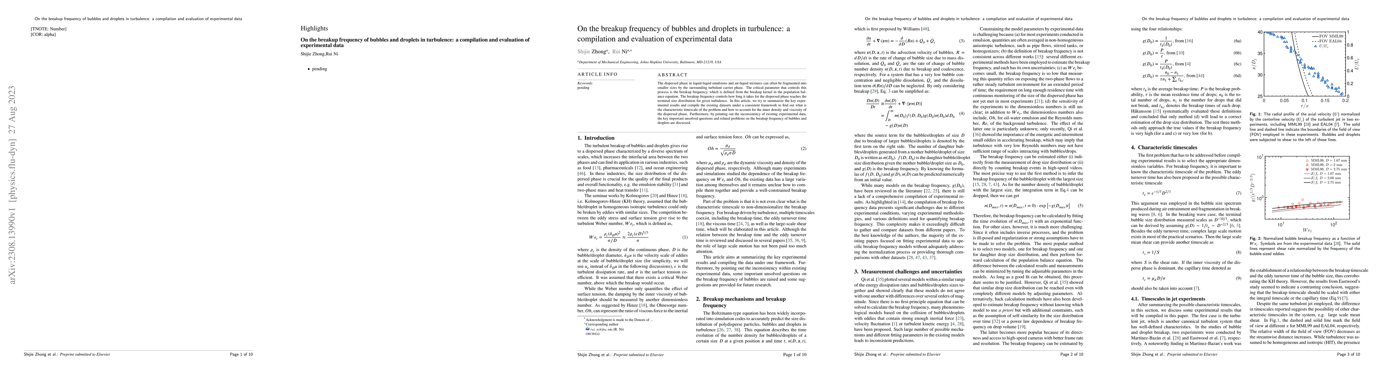 Thumbnail for On the breakup frequency of bubbles and droplets in turbulence: a
  compilation and evaluation of experimental data