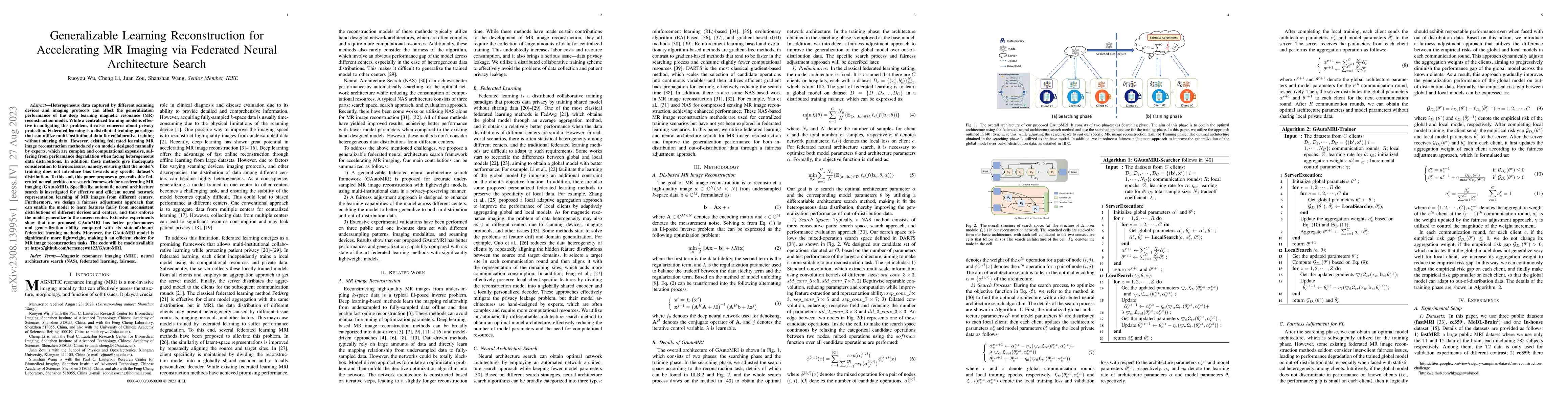 Thumbnail for Generalizable Learning Reconstruction for Accelerating MR Imaging via
  Federated Neural Architecture Search