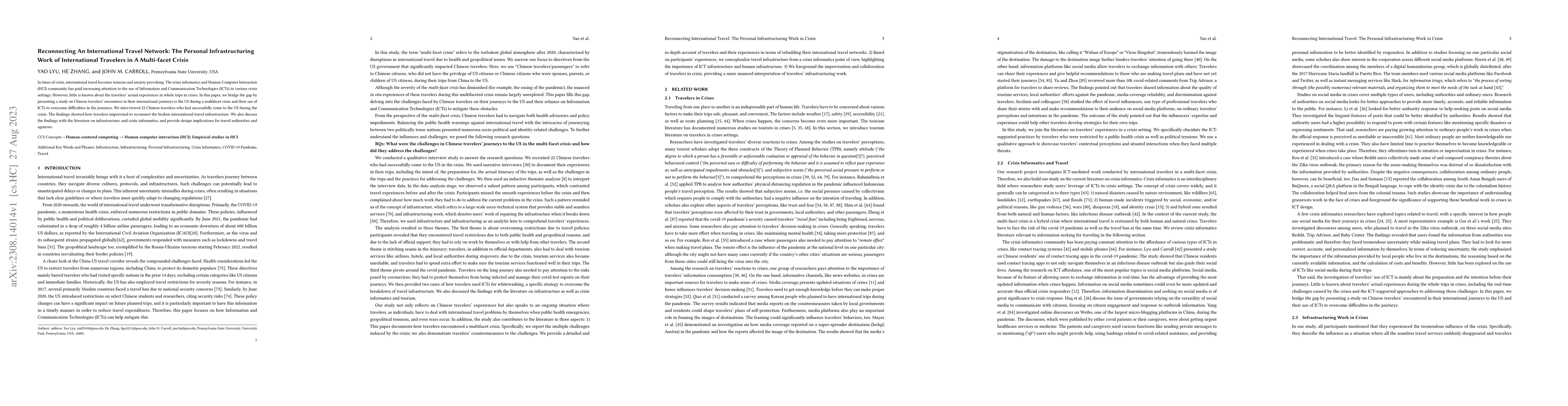 Thumbnail for Reconnecting An International Travel Network: The Personal
  Infrastructuring Work of International Travelers in A Multi-facet Crisis