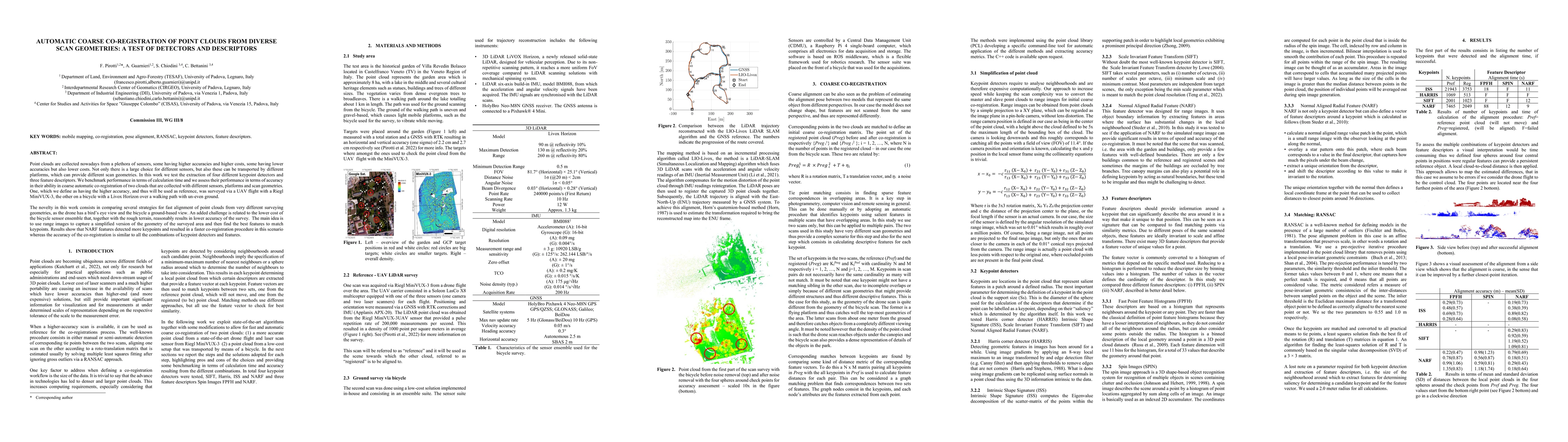 Thumbnail for Automatic coarse co-registration of point clouds from diverse scan
  geometries: a test of detectors and descriptors