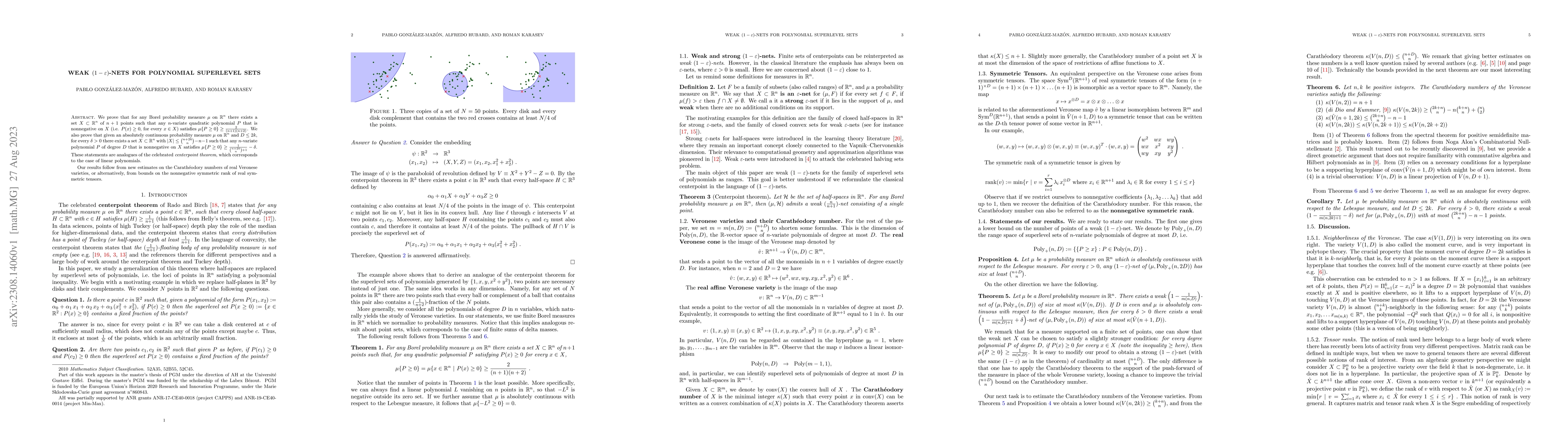 Thumbnail for Weak $(1-\epsilon)$-nets for polynomial superlevel sets