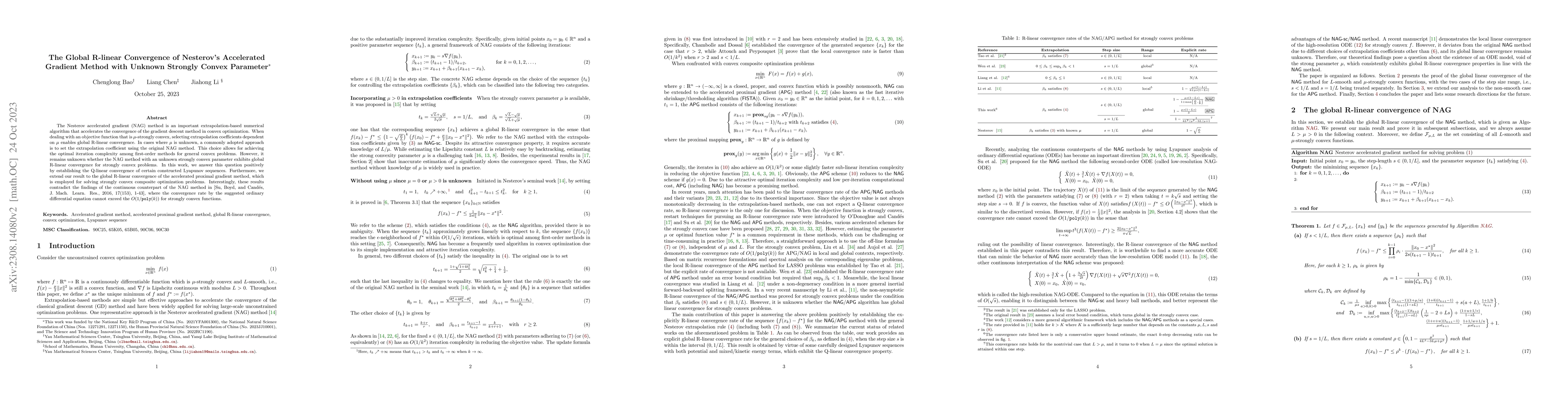 Thumbnail for The Global R-linear Convergence of Nesterov's Accelerated Gradient
  Method with Unknown Strongly Convex Parameter