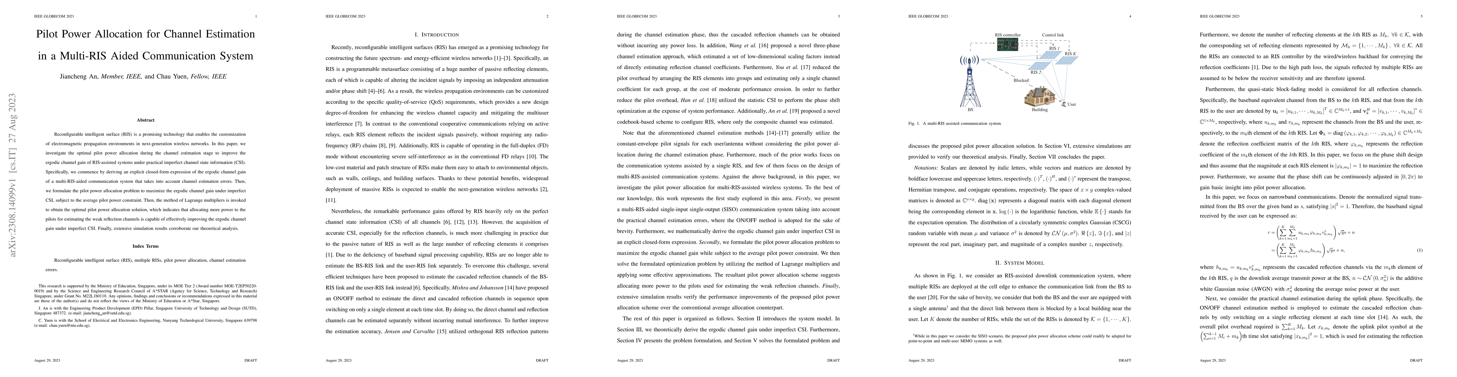 Thumbnail for Pilot Power Allocation for Channel Estimation in a Multi-RIS Aided
  Communication System