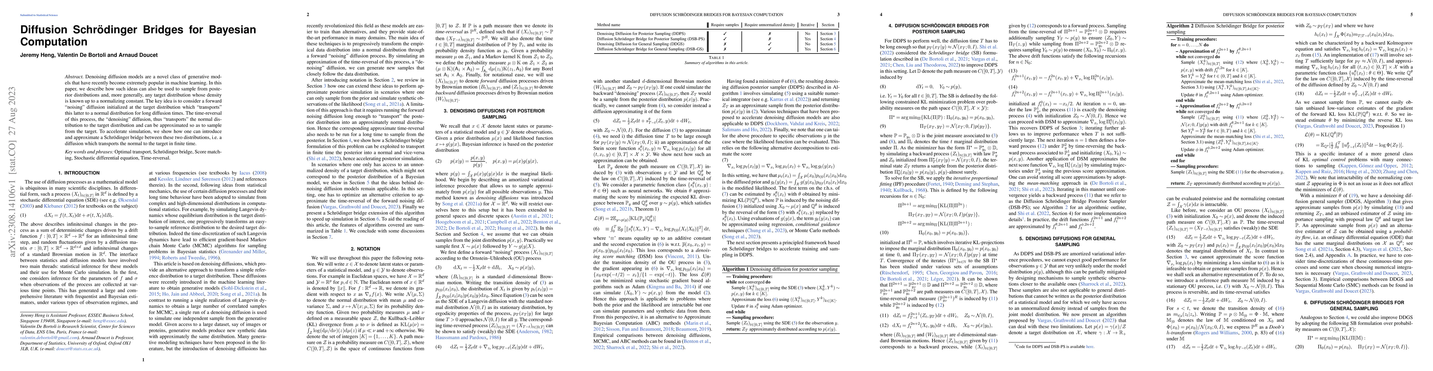 Thumbnail for Diffusion Schr\"{o}dinger Bridges for Bayesian Computation