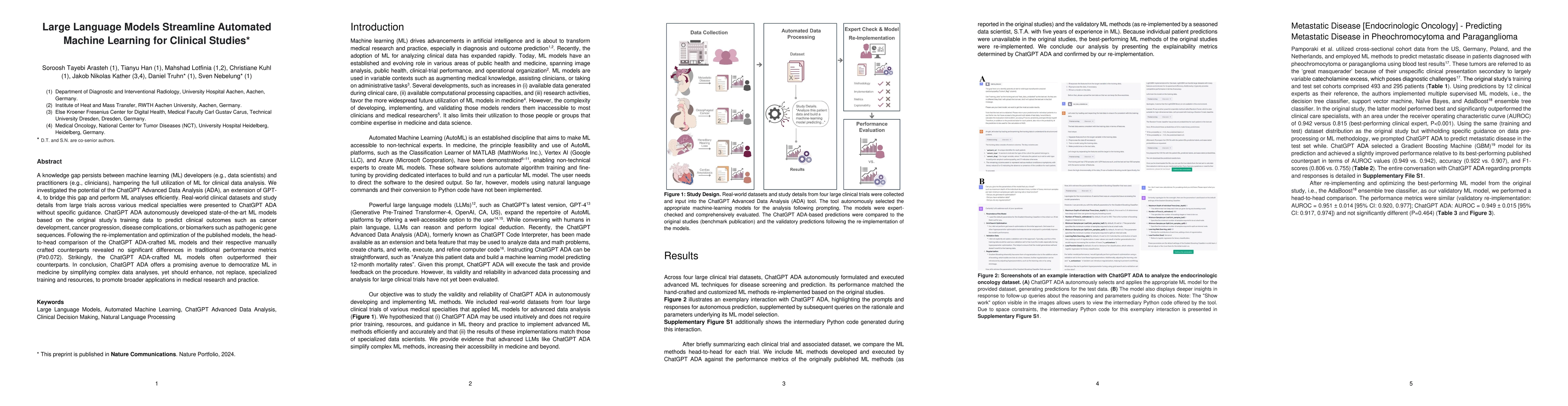 Thumbnail for Large Language Models Streamline Automated Machine Learning for Clinical
  Studies