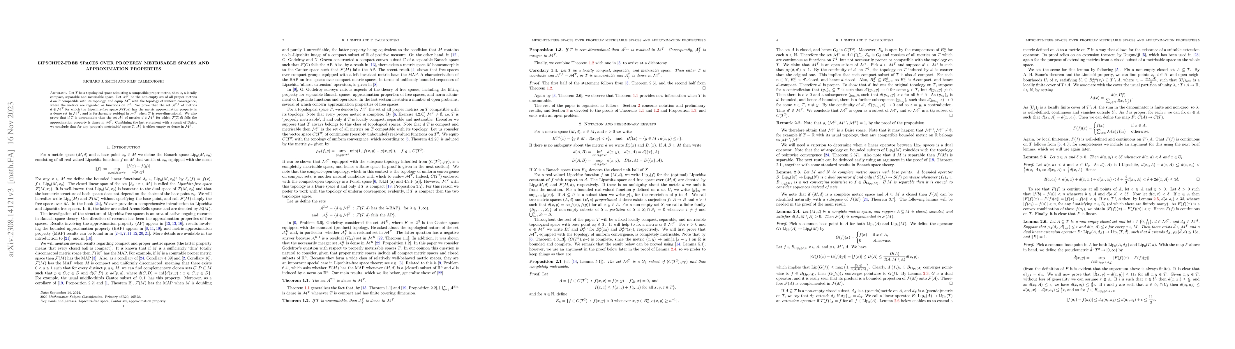 Thumbnail for Lipschitz-free spaces over properly metrisable spaces and approximation
  properties