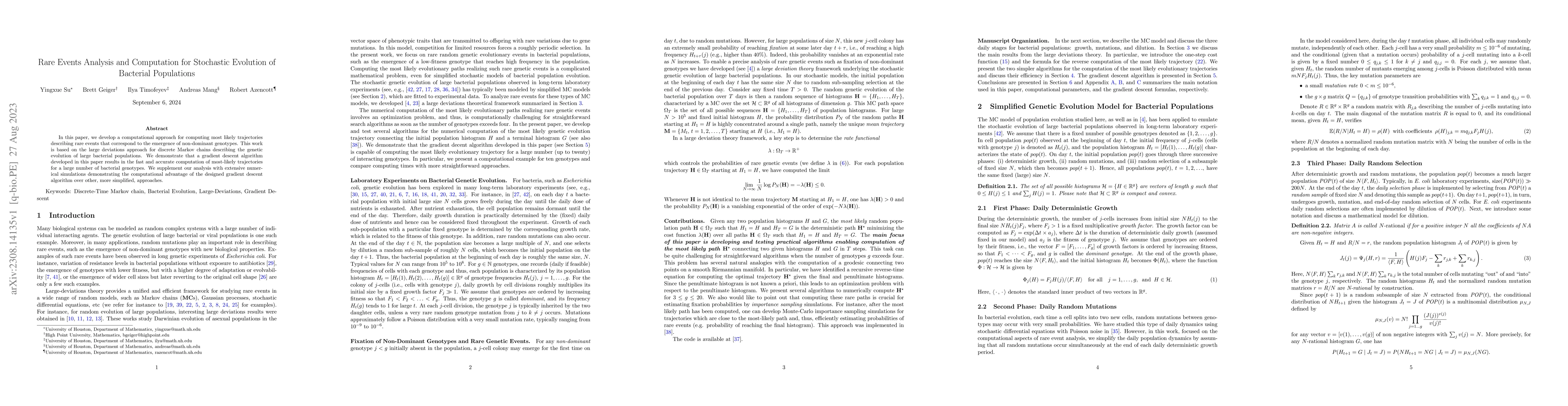 Thumbnail for Rare Events Analysis and Computation for Stochastic Evolution of
  Bacterial Populations