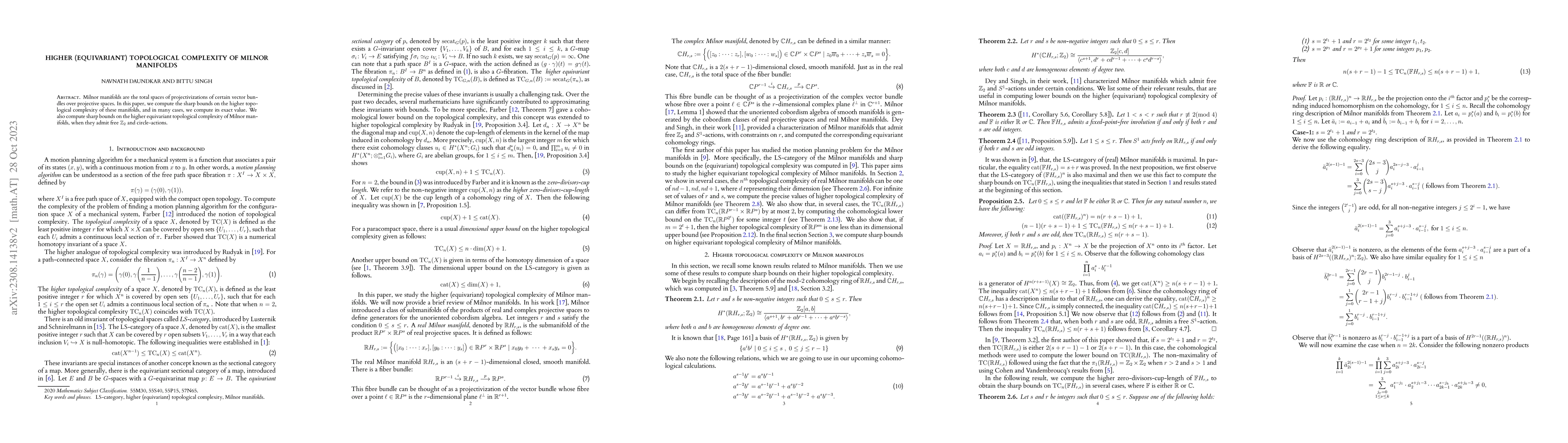 Thumbnail for Higher (equivariant) topological complexity of Milnor manifolds
