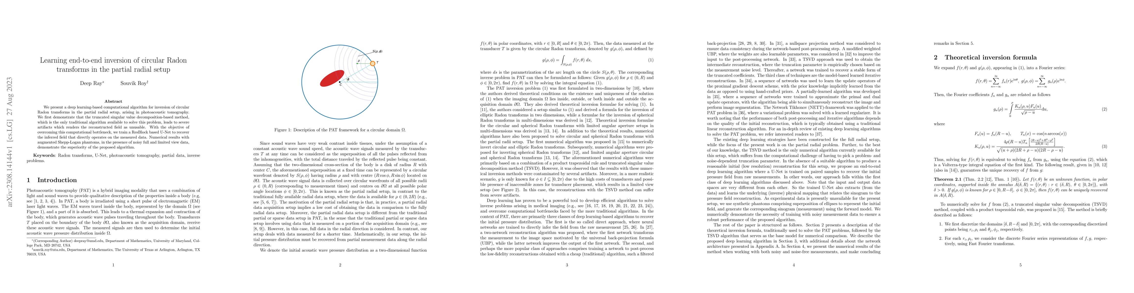 Thumbnail for Learning end-to-end inversion of circular Radon transforms in the
  partial radial setup