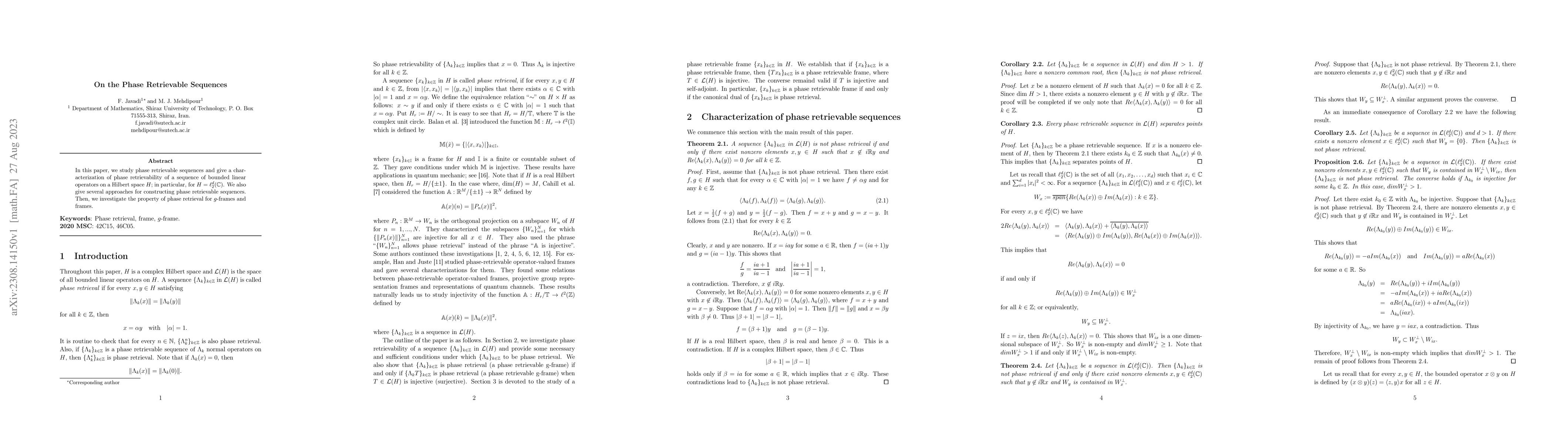 Thumbnail for On the Phase Retrievable Sequences