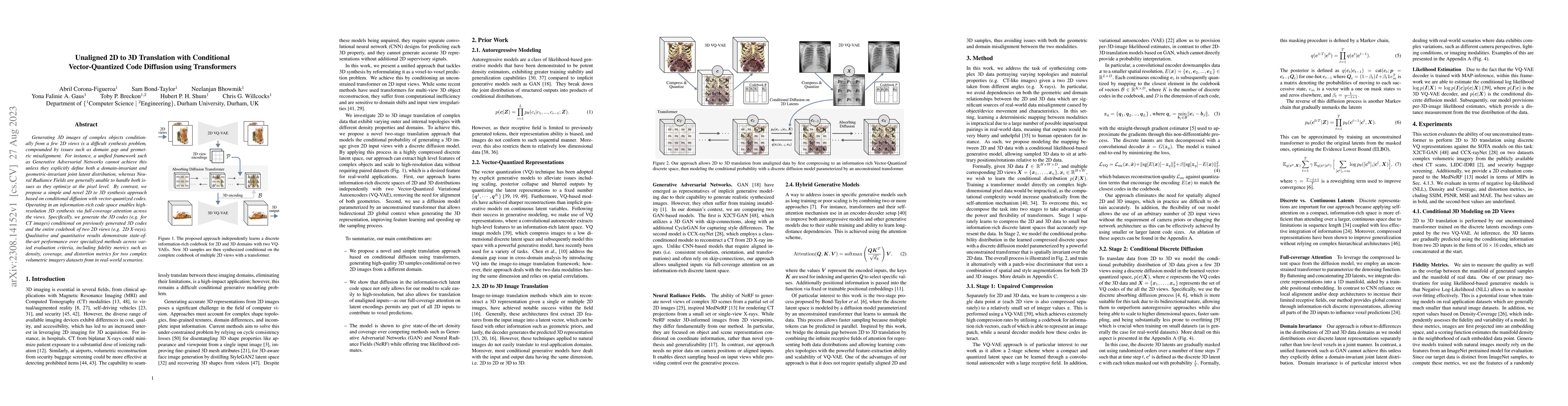 Thumbnail for Unaligned 2D to 3D Translation with Conditional Vector-Quantized Code
  Diffusion using Transformers