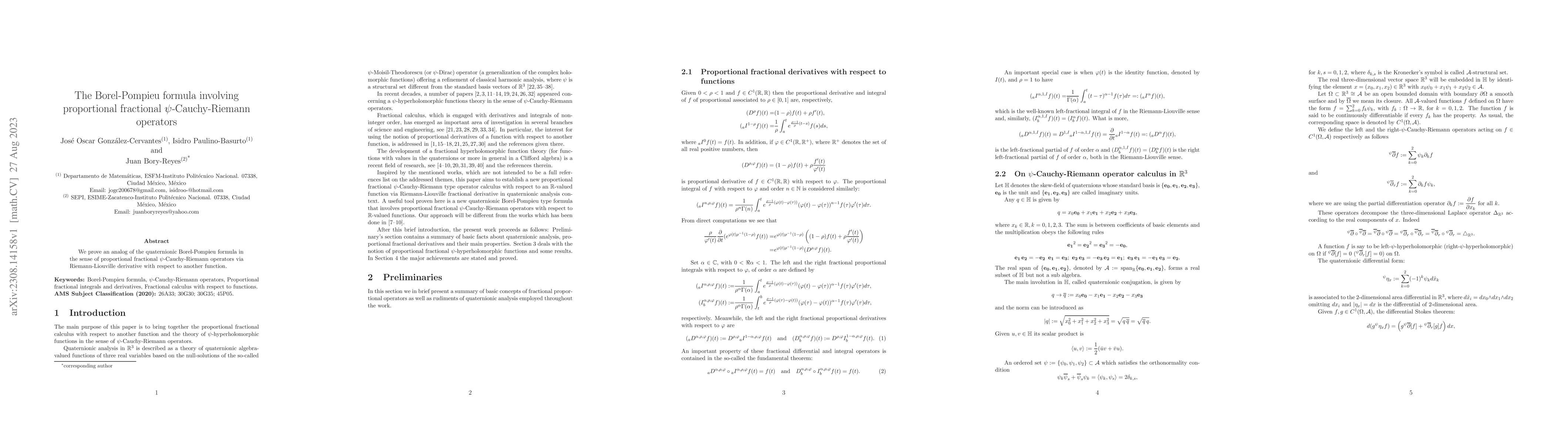 Thumbnail for The Borel-Pompieu formula involving proportional fractional
  $\psi$-Cauchy-Riemann operators