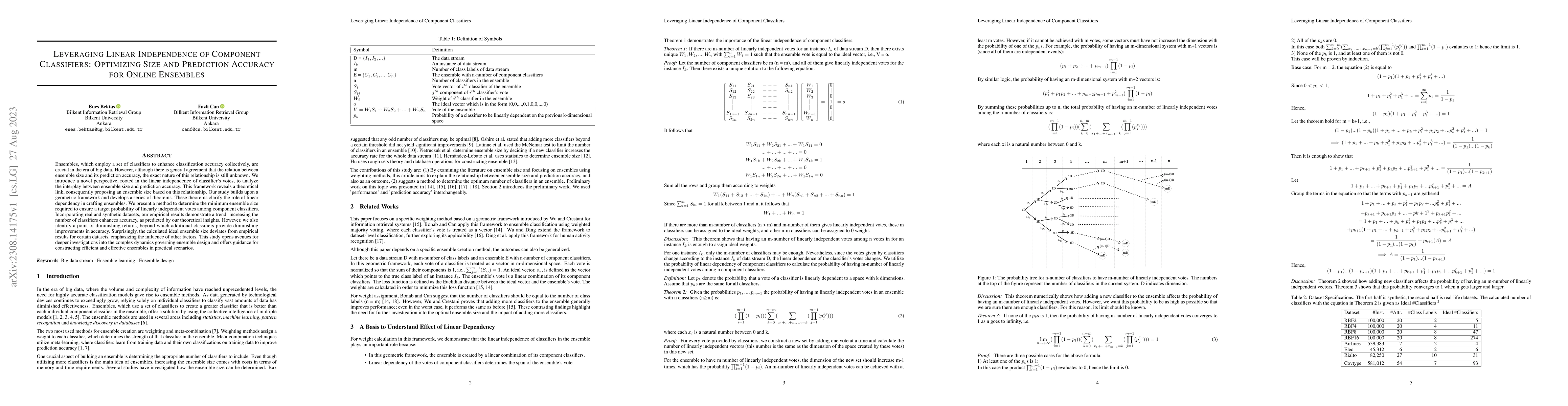 Thumbnail for Leveraging Linear Independence of Component Classifiers: Optimizing Size
  and Prediction Accuracy for Online Ensembles