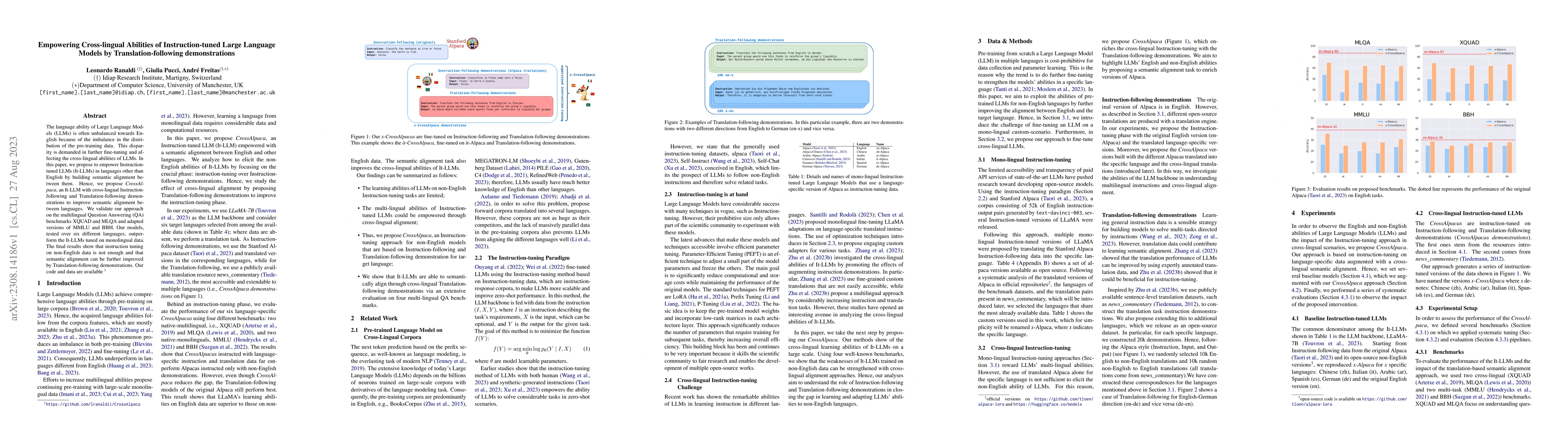 Thumbnail for Empowering Cross-lingual Abilities of Instruction-tuned Large Language
  Models by Translation-following demonstrations