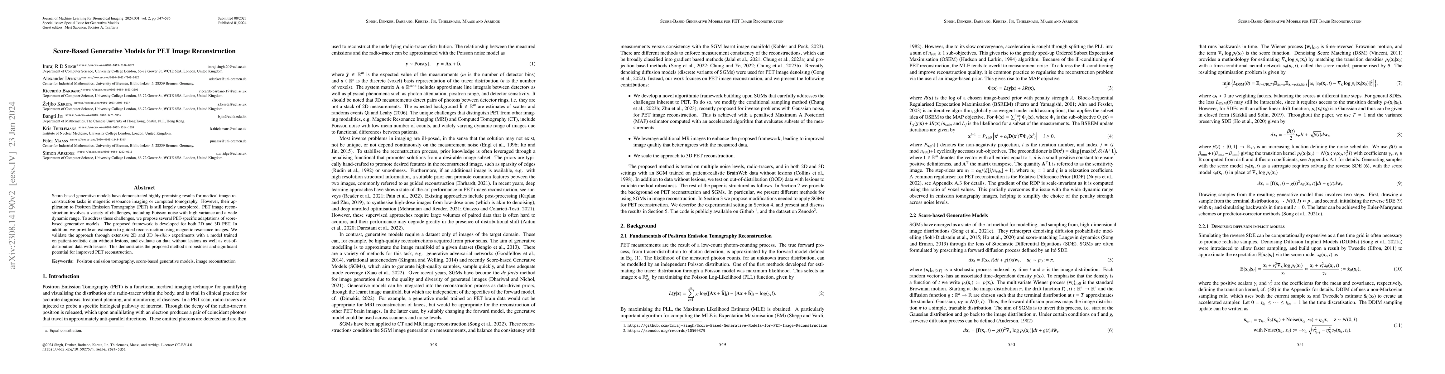 Thumbnail for Score-Based Generative Models for PET Image Reconstruction
