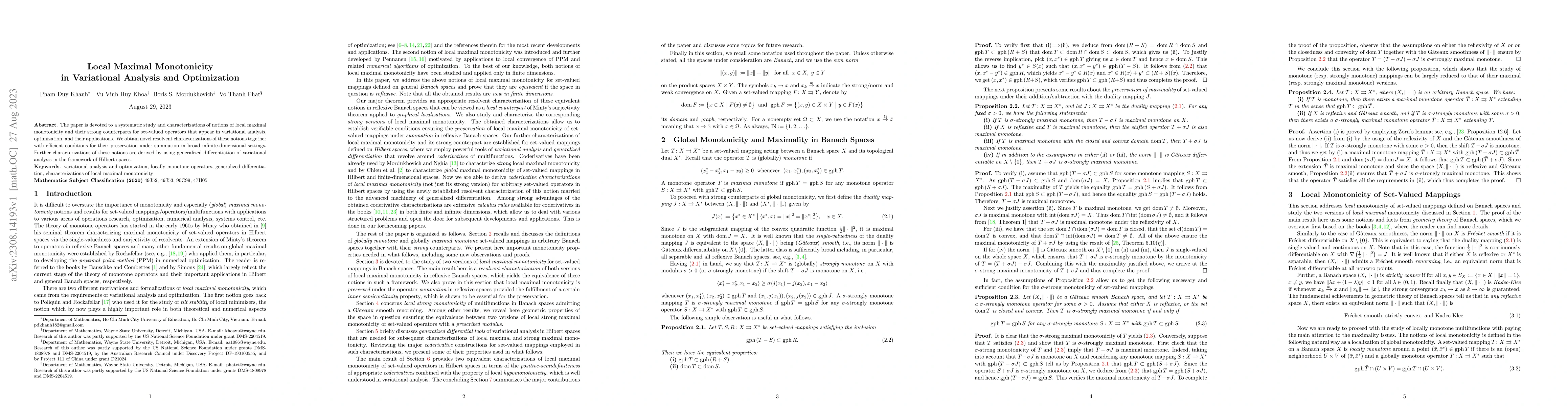 Thumbnail for Local Maximal Monotonicity in Variational Analysis and Optimization