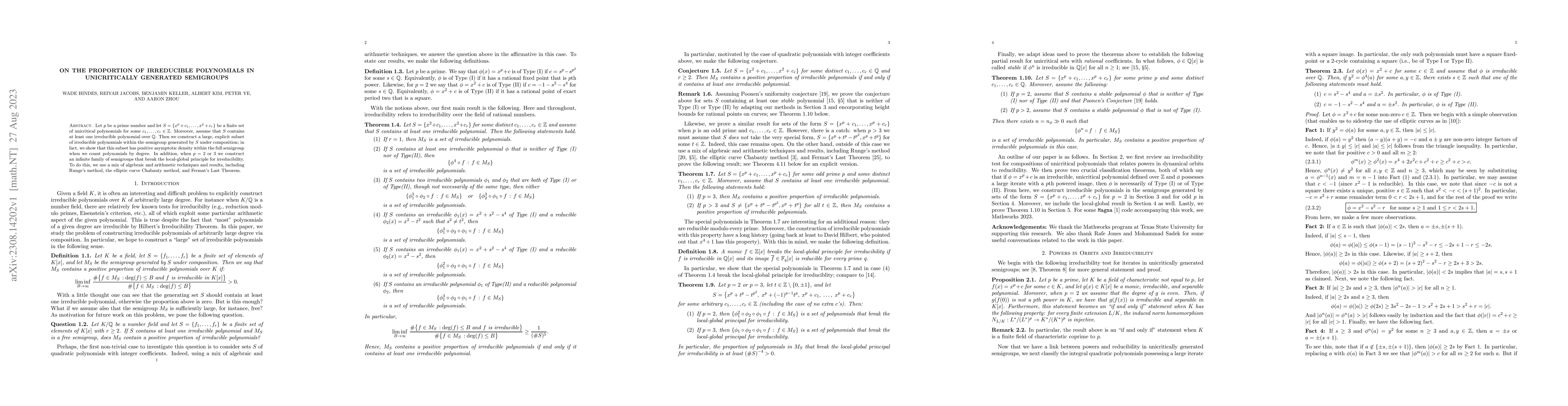 Thumbnail for On the proportion of irreducible polynomials in unicritically generated
  semigroups