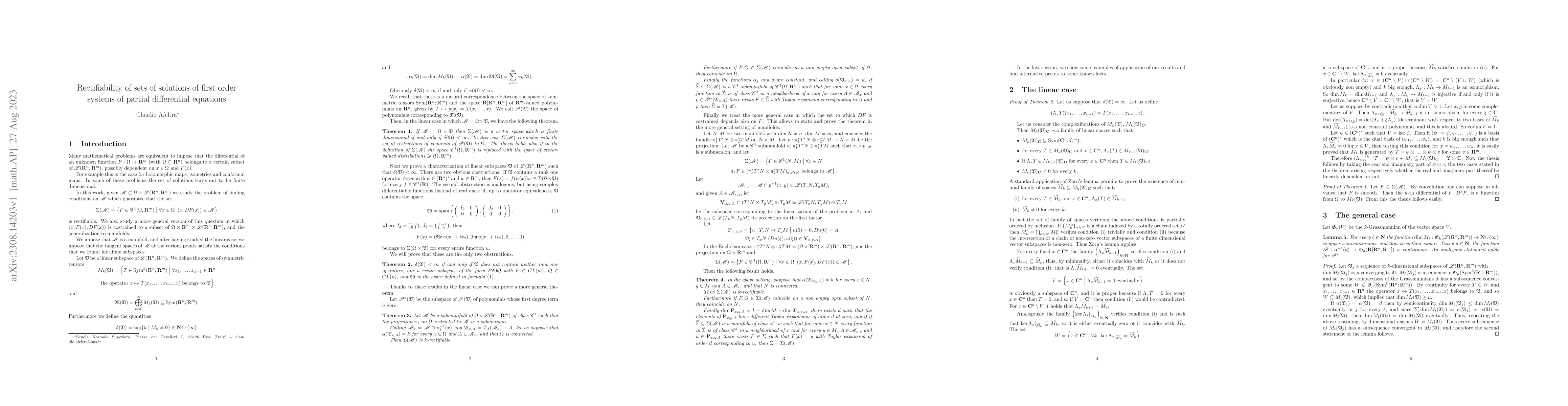 Thumbnail for Rectifiability of sets of solutions of first order systems of partial
  differential equations