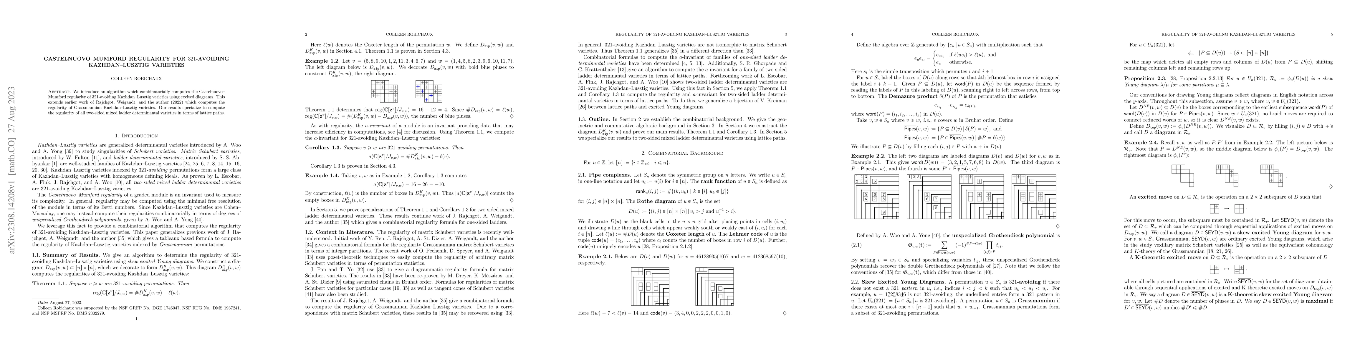 Thumbnail for Castelnuovo-Mumford regularity for $321$-avoiding Kazhdan-Lusztig
  varieties