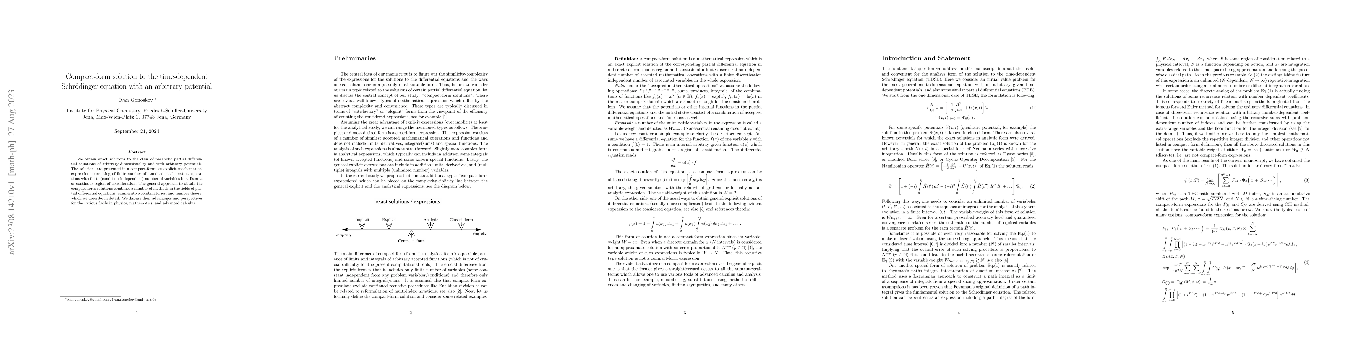 Thumbnail for Compact-form solution to the time-dependent Schr\"odinger equation with
  an arbitrary potential