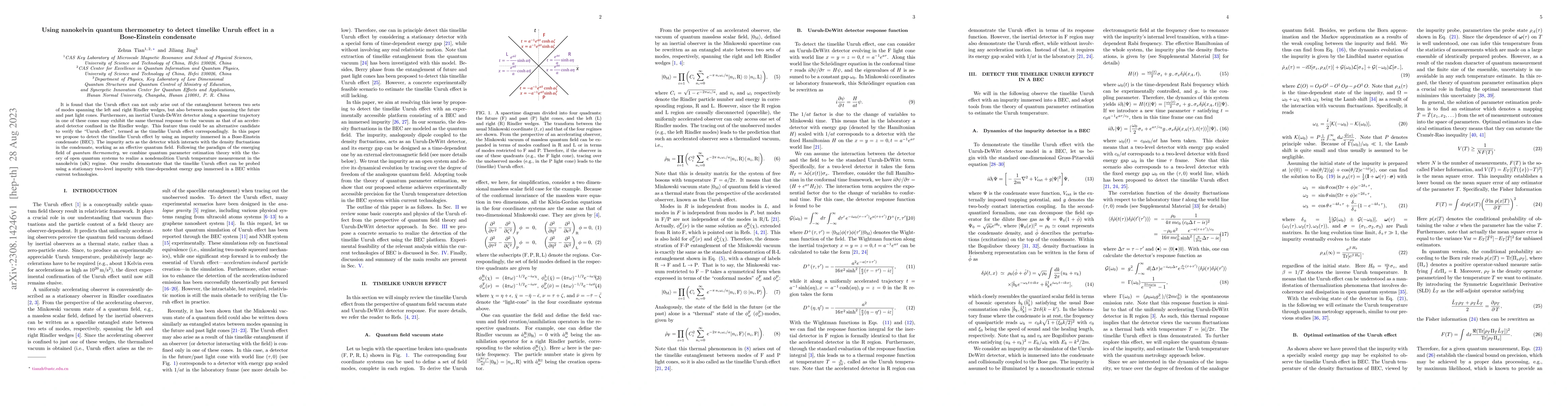 Thumbnail for Using nanokelvin quantum thermometry to detect timelike Unruh effect in
  a Bose-Einstein condensate