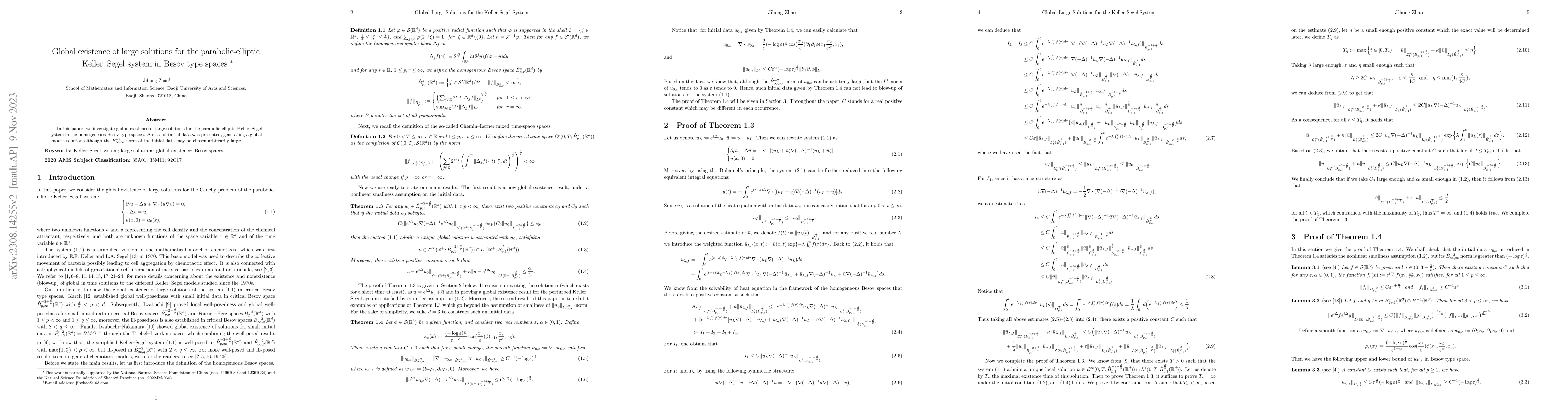 Thumbnail for Global existence of large solutions for the parabolic-elliptic
  Keller-Segel system in Besov type spaces